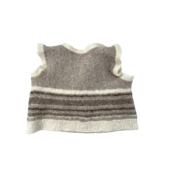 Viking Wool Womens Cropped V-Neck 100% Wool Striped Sweater Vest SZ XL Cream - Picture 5 of 6